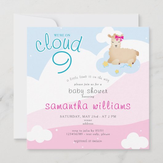 Cloud 9 Pink Little Lamb Spring Girl Baby shower Kaart (Voorkant)
