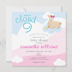 Cloud 9 Pink Little Lamb Spring Girl Baby shower Kaart