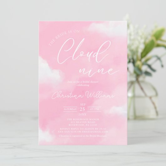 Cloud 9 roze bruids douche uitnodiging (Staand voorkant)