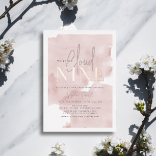 Cloud 9 Roze Lucht Waterverf Meisje Baby Shower Folie Uitnodiging