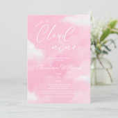 Cloud 9 Roze Meisje Baby Shower Uitnodiging (Staand voorkant)