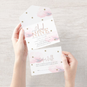 Cloud 9 Roze Wolken Meisje Baby shower Folie All In One Uitnodiging