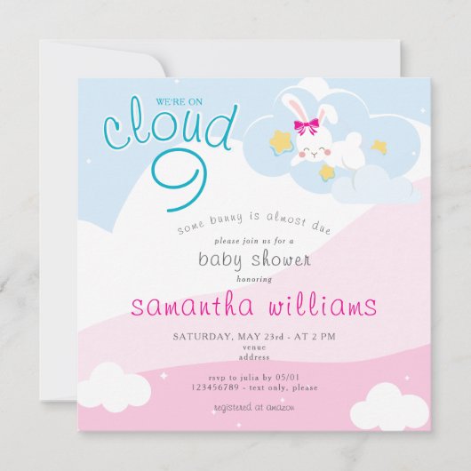 Cloud 9 Some Bunny Pink Spring Girl Baby shower Kaart (Voorkant)