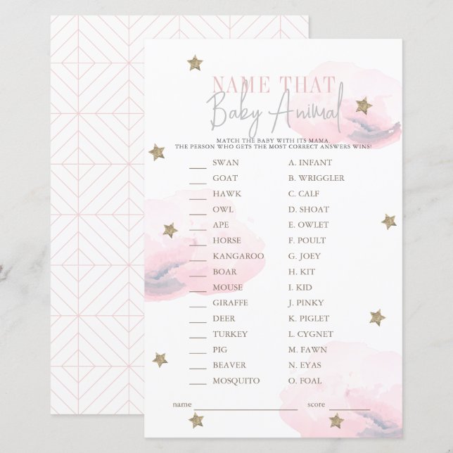 Cloud 9 Star Roze Baby shower Naam van het Baby Di (Voorkant / Achterkant)