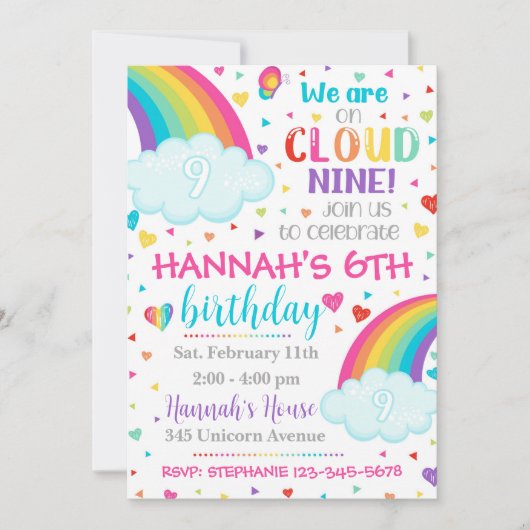 Cloud 9 Uitnodiging, 9e verjaardag Uitnodiging (Voorkant)