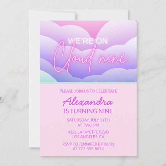 Cloud 9 verjaardagsfeestje Uitnodigingen Rainbow (Voorkant)