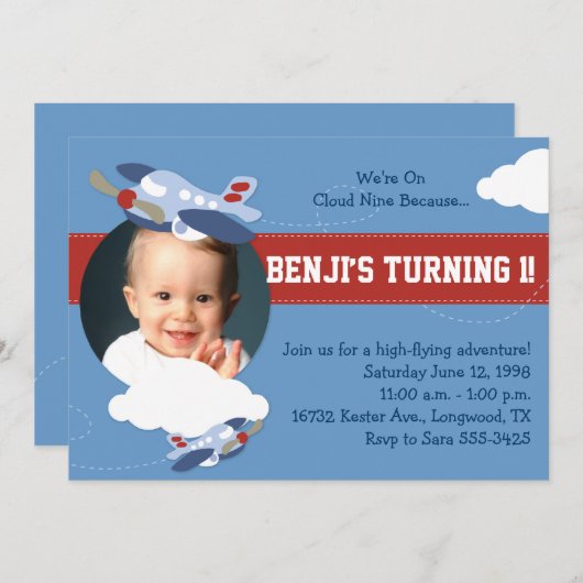 Cloud 9 - Vliegtuiguitnodiging van de partij Kaart (Voorkant / Achterkant)