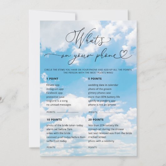 Cloud 9 Wat is er op je telefoon bruids spel Kaart (Voorkant)