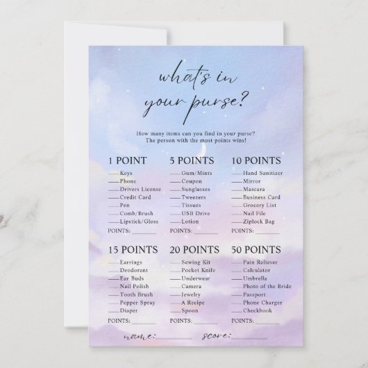 Cloud 9 Wat zit er in je tas Vrijgezellenfeest spe Kaart (Voorkant)