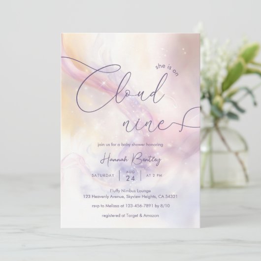 Cloud 9 Waterverf Baby shower Invitation Kaart (Staand voorkant)