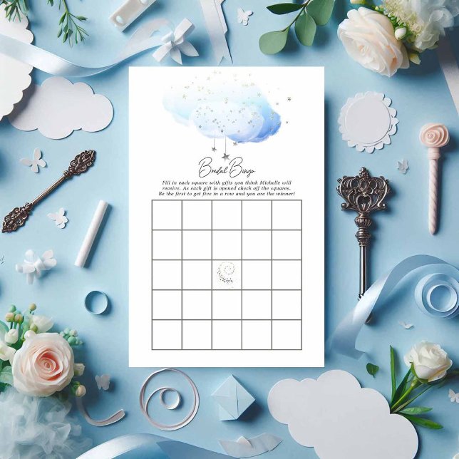 Cloud 9 Waterverf Vrijgezellenfeest Bingo (Cloud 9 Watercolor Bridal Shower Bingo)