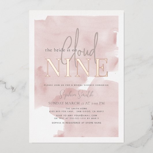 Cloud 9 Waterverf Vrijgezellenfeest roze hemel Folie Uitnodiging (Voorkant)