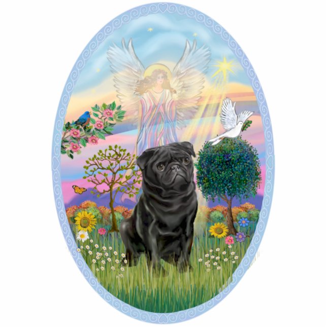 Cloud Angel en zwarte Pug Staand Fotobeeldje (Voorkant)