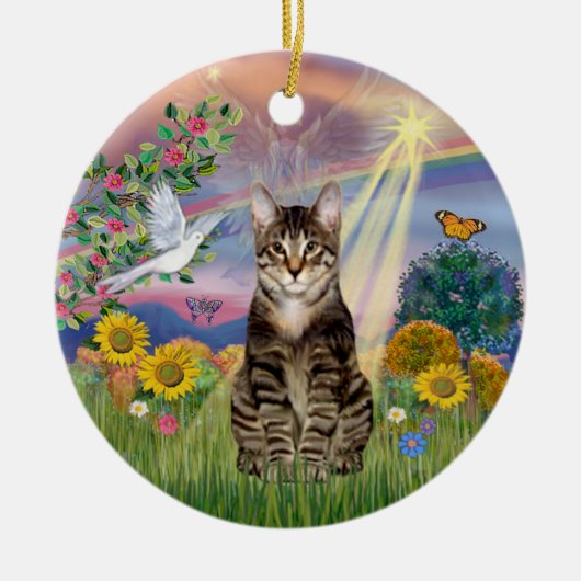 Cloud Angel - Tabby Tiger Cat Angel Keramisch Ornament (Voorkant)