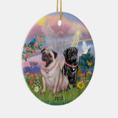 Cloud Angel - Twee Meisjes Pugs Keramisch Ornament (Rechts)