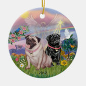 Cloud Angel - Twee Meisjes Pugs Keramisch Ornament (Voorkant)