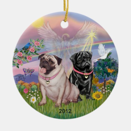 Cloud Angel - Twee Meisjes Pugs Keramisch Ornament (Voorkant)