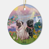 Cloud Angel - Twee Meisjes Pugs Keramisch Ornament (Links)