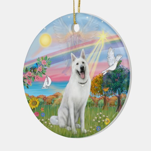 Cloud Angel - Witte Duitse Herder Keramisch Ornament (Links)