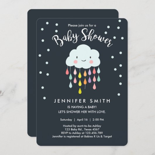 Cloud Baby shower Invitation Raindrop Love Kaart (Voorkant / Achterkant)