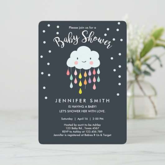 Cloud Baby shower Invitation Raindrop Love Kaart (Staand voorkant)