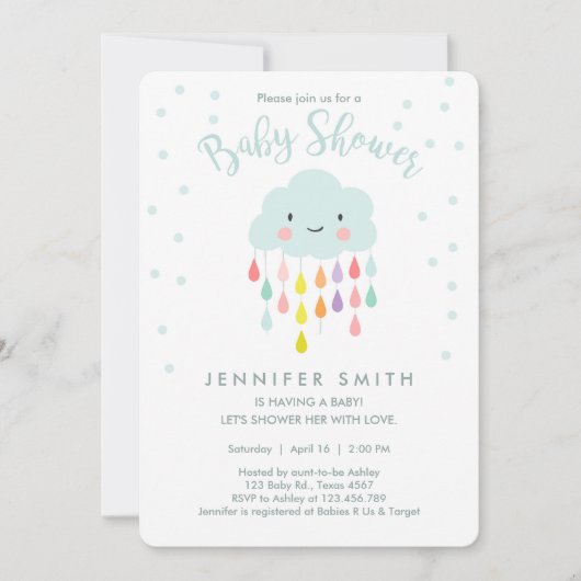 Cloud Baby shower Invitation Raindrop Love Kaart (Voorkant)