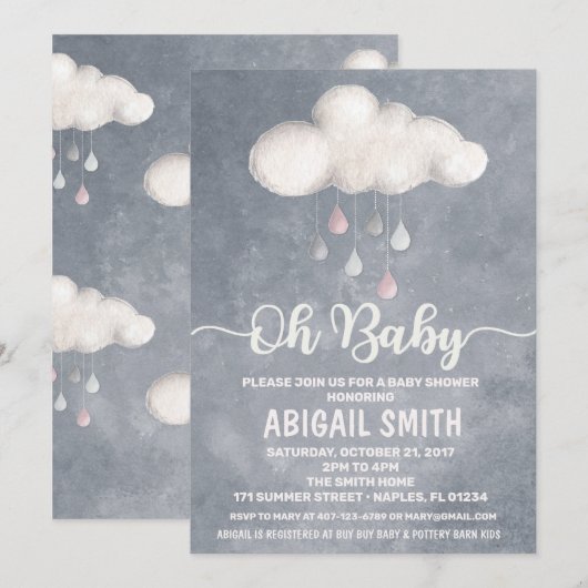 Cloud Baby shower Invitation Raindrop Love Kaart (Voorkant / Achterkant)