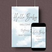 Cloud baby shower pastel grijs wolken welkomstbord poster