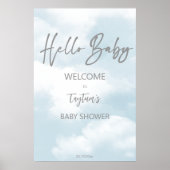 Cloud baby shower pastel grijs wolken welkomstbord poster (Voorkant)