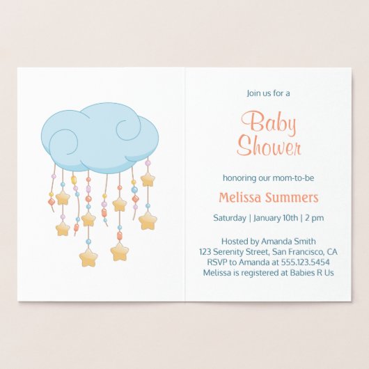 Cloud Beads Stars Mobiel Baby shower Uitnodiging (Binnen)