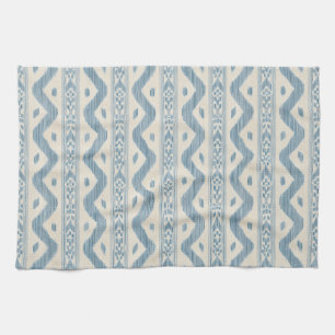 Cloud Blauw Ikat, Crème Woven Stripe Theedoek