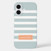 Cloud Blue en Peach Preppy Stripes Monogram Case-Mate iPhone Case (Achterkant)
