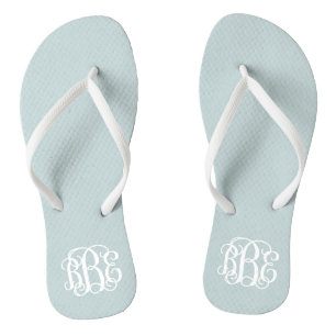 Cloud Blue Preppy Script Monogram Teenslippers
