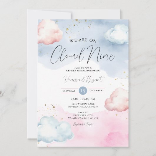Cloud Blush Roze & Blauw Geslacht Onthullen Gouden Kaart (Voorkant)