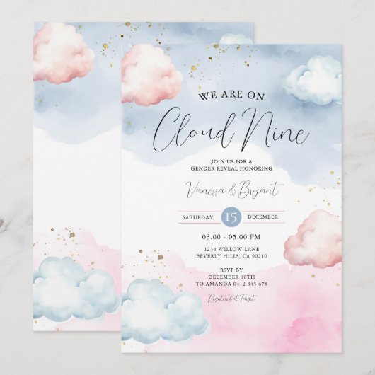 Cloud Blush Roze & Blauw Geslacht Onthullen Gouden Kaart (Voorkant / Achterkant)