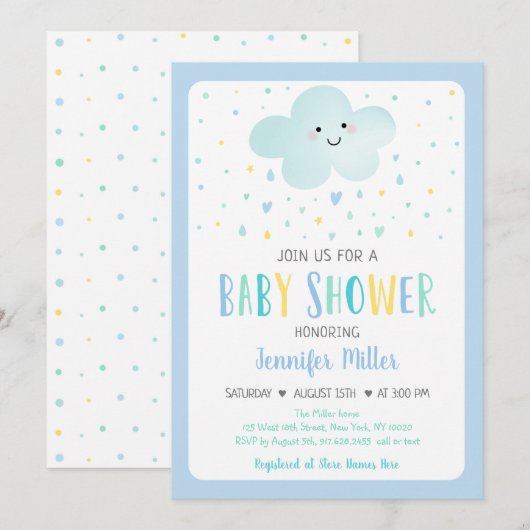 Cloud Boy Baby shower Kaart (Voorkant / Achterkant)