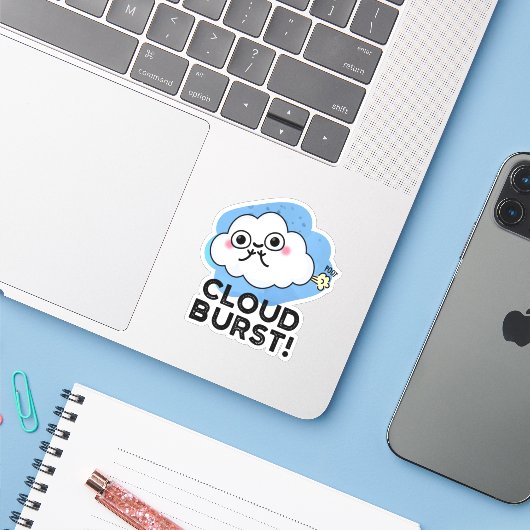Cloud Burst Funny Cloud Fart Pun Sticker (Laptop met iPhone)