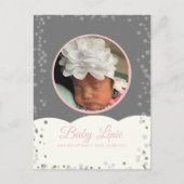 Cloud Confetti Dot Border Baby Gray Pink Announcem Aankondigingskaart (Voorkant)