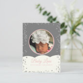 Cloud Confetti Dot Border Baby Gray Pink Announcem Aankondigingskaart (Staand voorkant)