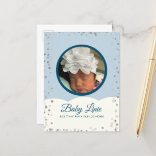 Cloud Confetti Dot Border Baby grijs blauw Aankondigingskaart