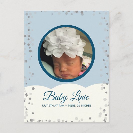 Cloud Confetti Dot Border Baby grijs blauw Aankondigingskaart (Voorkant)