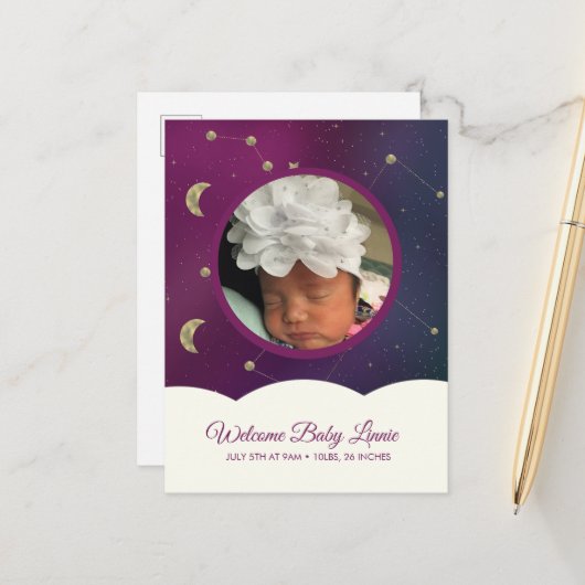 Cloud Constellation Galaxy Moon Stars Sky Aankondigingskaart (Voorkant / Achterkant in situ)