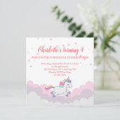 Cloud & Eenhoorn Meisje Verjaardag Uitnodiging (Staand voorkant)