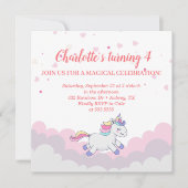 Cloud & Eenhoorn Meisje Verjaardag Uitnodiging (Voorkant)