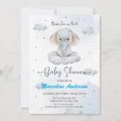 Cloud Elephant Blue Baby shower Invitation Kaart (Voorkant)