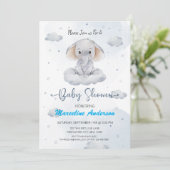 Cloud Elephant Blue Baby shower Invitation Kaart (Staand voorkant)
