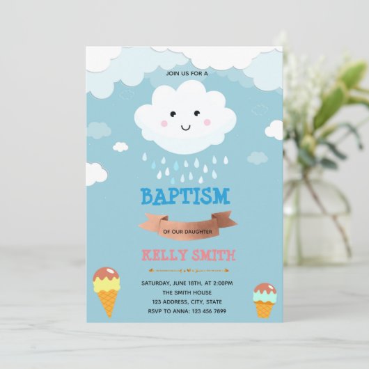 Cloud en ijsdoop thema Uitnodiging (Staand voorkant)