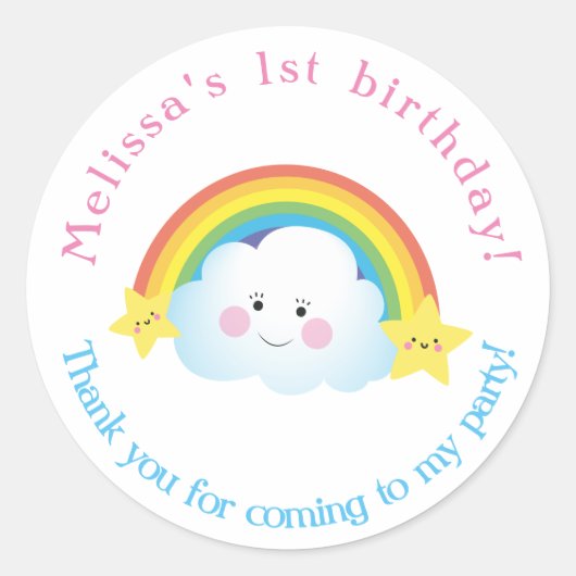 Cloud en Rainbow Kinderen Verjaardag dank u Ronde Sticker (Voorkant)