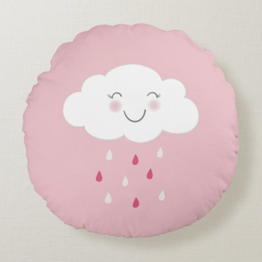 Cloud en regendruppels Roze Baby Rond Kussen (Voorkant)