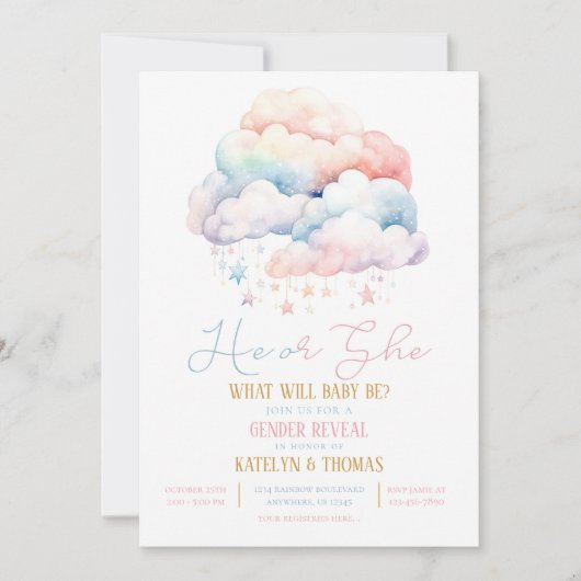Cloud en sterren Geslacht onthullen uitnodiging (Voorkant)